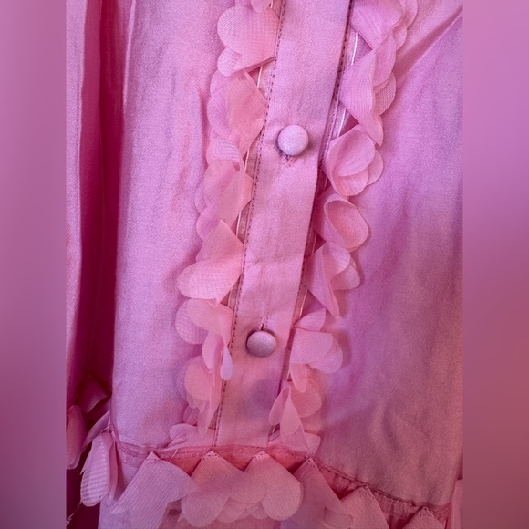 Ibiss01 NWT Tiered Pink Button Up Heart Trim Maxi Dress Long Sleeves - Picture 5 of 9